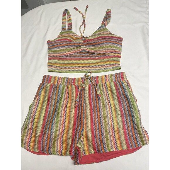 Derek Heart Size Crochet Knit Tank & Shorts Set L 11/13 BoHo Hippie Retro New - Picture 2 of 15